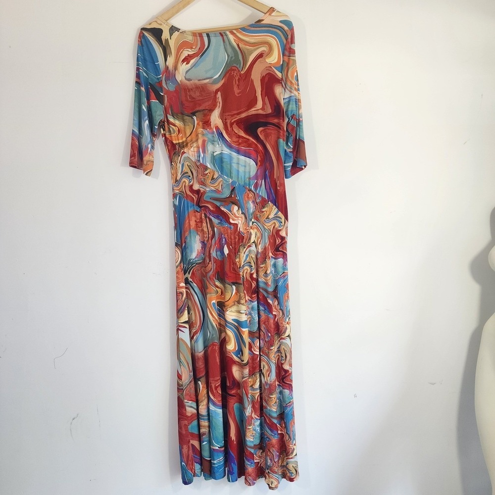 Soft Surroundings Brigitte Dress Petite Med Abstract Swirl Stretch Maxi artsy - Picture 10 of 13